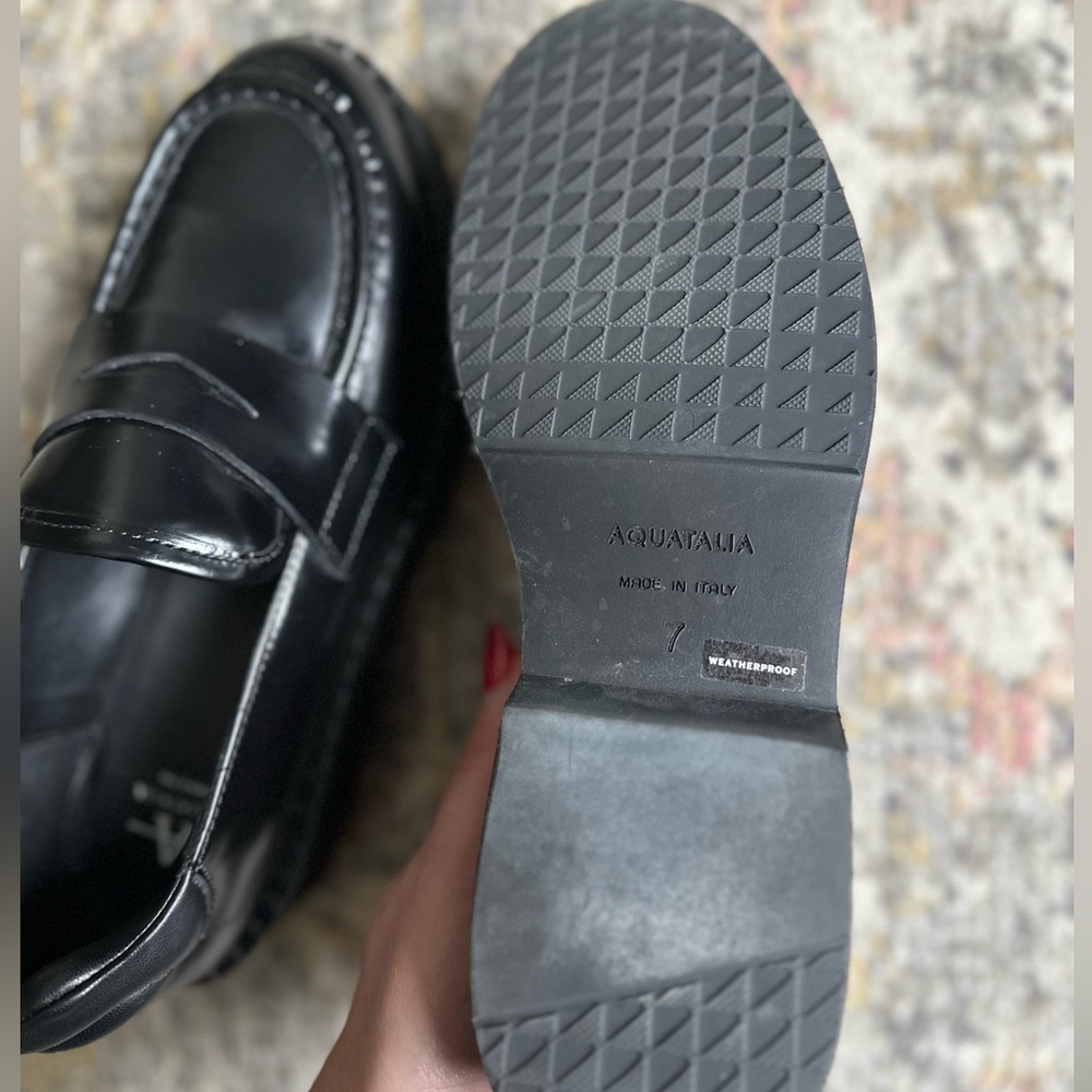 Aquatalia Marta Patent Leather Casual Penny Loafers 7 Weatherproof Chunky Black - Picture 9 of 10